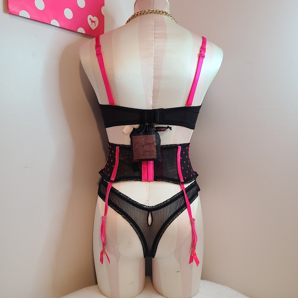 Rare VTG VS Sexy Little Things 3pc Polka-dot Pin-up Lingerie Set Size 34D/Lg - Picture 5 of 8